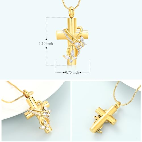 Imrsanl Butterfly Cross Urn Necklace for Ashes Men Women Cremation Jewelry Ashes Pendant for Human Memorial Ash Jewelry, Stainless Steel, stainless steel