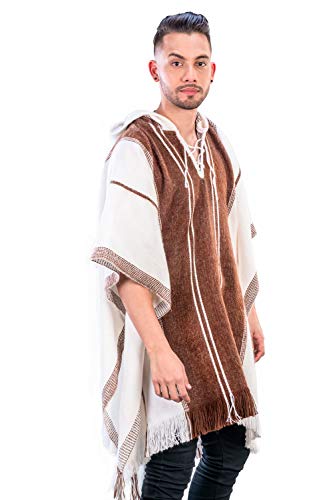 Hoddie Brown and White Soft Alpaca Poncho Cape for Men “Illari”4