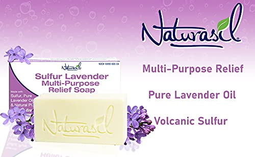 Naturasil Multi-Purpose Sulfur-Lavender Soap | Relief from Acne, Itching, Discomfort, Irritation & Redness | 4 oz each bar