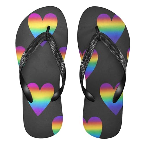 Burbuja Multicolor Hearts Flip Flops for Women Men, Soft Thong Sandals Rubber Slippers for Pool Beach Essentials