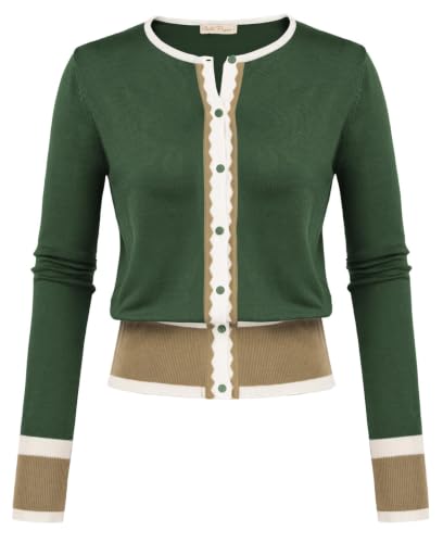 Belle Poque Damen Strickjacke Langarm Rundhals Cardigan Pullover
