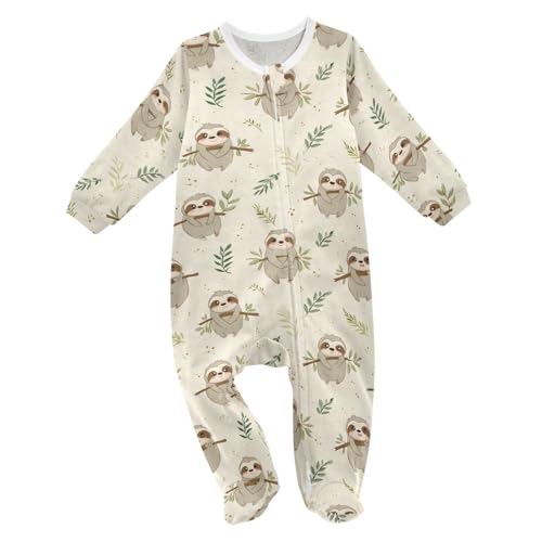 Dussdil Cute Hanging Sloth Leaves Baby One-Piece Footies Newborn Unisex Rompers Pajamas Cotton Footed Pjs for Boys Girls Sleep Play 3M
