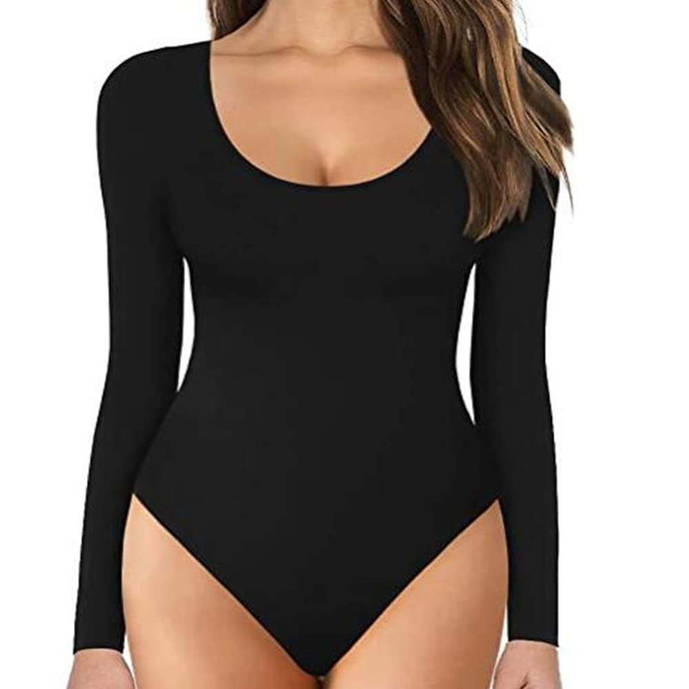 TOEECY Body para Mujer Manga Larga Cuello Redondo Stretch Sexy Bodies Vestir Ajustada Lencería Elegante Mono Leotardo Bodysuit Jumpsuit Cálida Tops