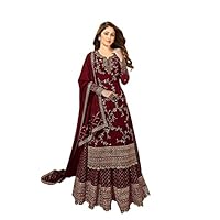 Miss Ethnik Women’s Faux Georgette Semi Stitched Top With Stitched Faux Georgette Bottom and Faux Georgette Dupatta Embroidered Straight Kurta Dress Material (Kurta Palazzo Set)
