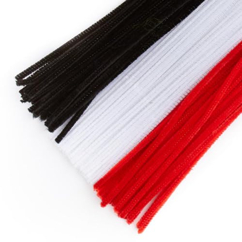 Image of 300Pc Set Tri Color Combo Pipe Cleaners Craft, Pipe Cleaners Chenille Stem Fuzzy Sticks Craft Supplies for flowers making, Home DIY (Red, White & Black)