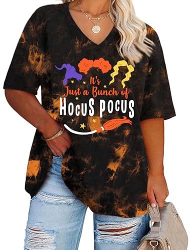 Plus Size Halloween Shirts Women Hocus Pocus Squad T-Shirt Sanderson Sisters Oversized Tee Tops