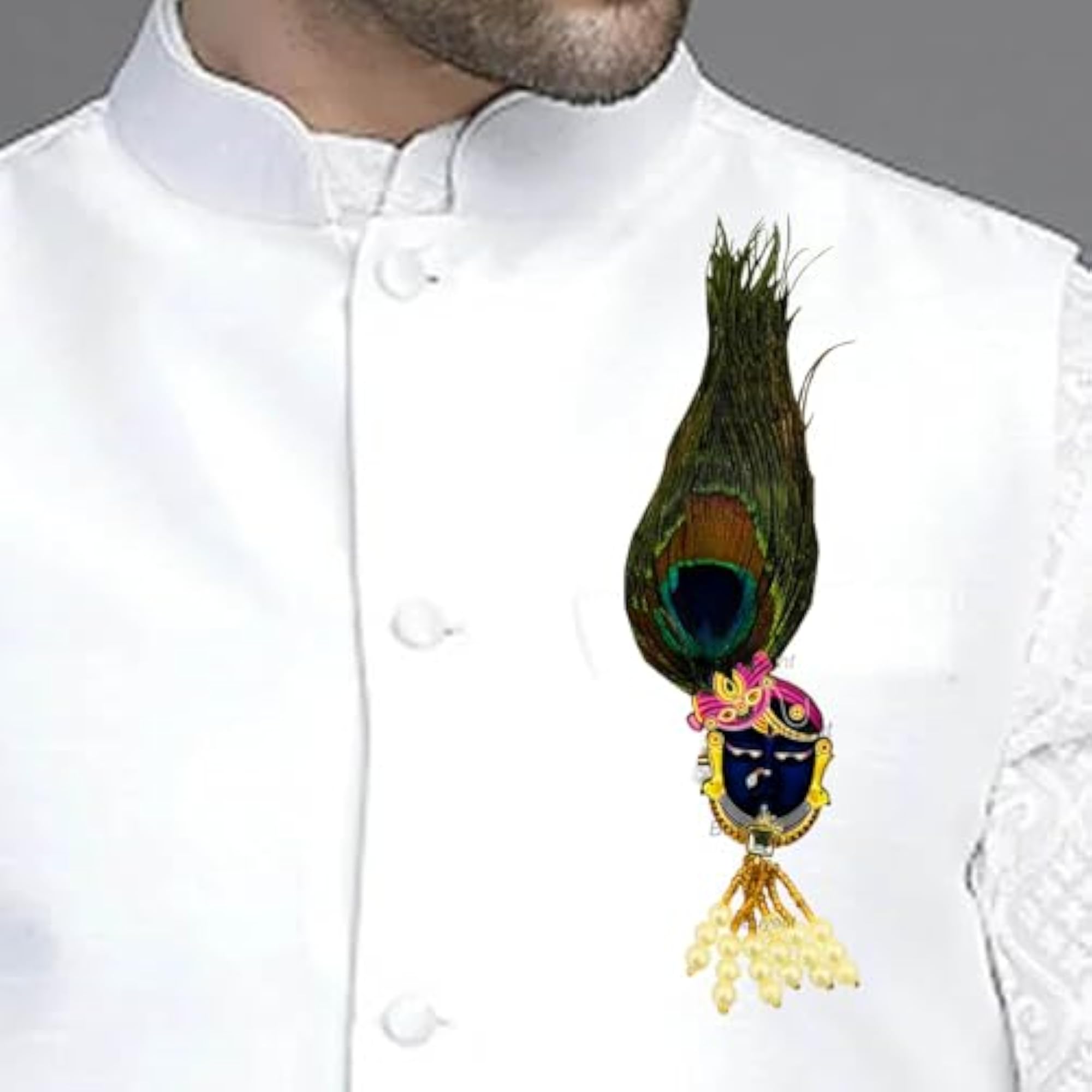 Peacock Feather Lapel Pin Brooch with Crystal Stones, Elegant Design