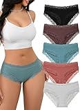Hialegion Damen Baumwolle Slips Höschen Frauen Spitzenbesatz Unterhosen Mädchen Spitzenverzierung am Bund Womens Hipster Pantys 5er S