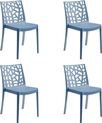 HOUSE COLLECTION, SEDIE MATRIX IN POLIPROPILENE, SENZA BRACCIOLI, DESIGN IMPILABILE, COLORE BLU MIAMI (BCA160X4)