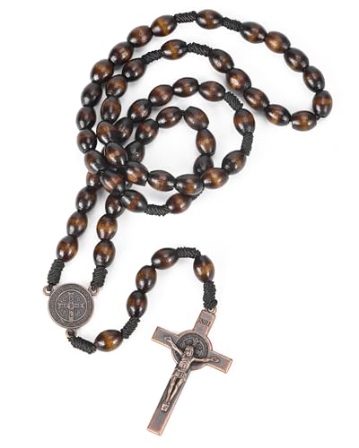 Rosary Beads Handmade Wooden Rosarios Catolicos Metal Cross For Catholic Or Christian Gift（Woven Coffee Color）