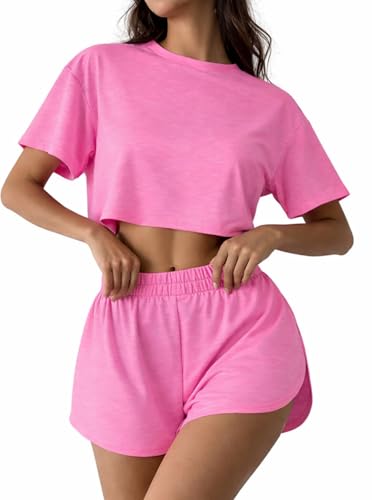 Image of Remidoo Women's Split Shorts Pajama Set Short Sleeve Tops and Shorts 2 Piece Pjs