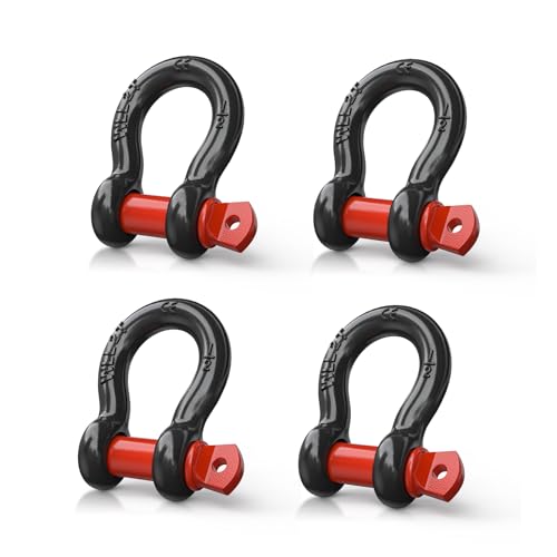 Image of Nilight 4 Pack Small Shackles 1 /2 inch D-Ring Shackle 2 Ton (4409 lbs) Capacity Heavy Duty Off Road Recovery Shackle Kit for Cars and Other Applications for Tie Downs, Black Red