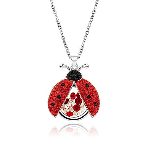 Superchic Sparkling Cute Red Ladybug Beetle Pendant Necklace with Red and Black Crystals and floating Colorful Cubic Zirconia in Gold Plating (Silver)
