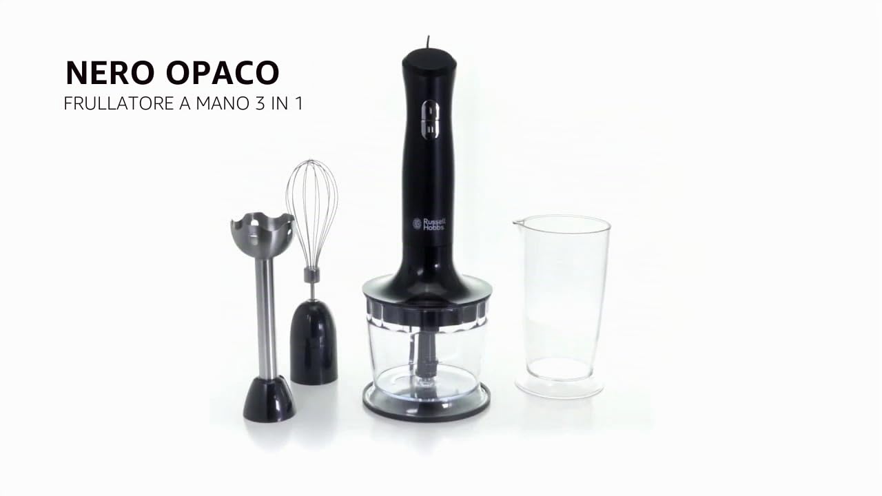 Russell Hobbs Frullatore A Immersione,3 In 1: Frullatore (bicchiere 700 Ml), Tritatutto (500 Ml), Frusta Per Montare, 2 Velocità, Zuppe, Yogurt, Salse, Frusta, Lavastoviglie Ok, Nero 24702-56