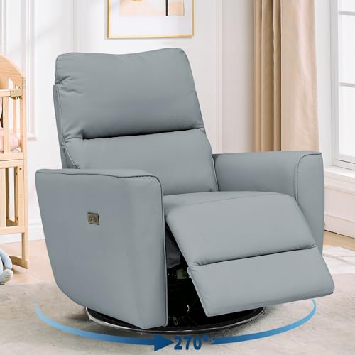 Image of Garvee Power Swivel Glider Recliner Chair with USB Port & Lumbar Support - Effortless Rocking, Recline & Comfort for Living Room, Nursery & Home Theater