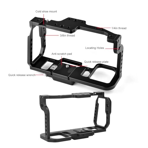 Image of Pilipane Camera Full Cage Aluminum Alloy Rig Stabilizer with Quick Release Design Multiple Threaded Holes Cold Shoe Mount for BMPCC 4K 6K Video