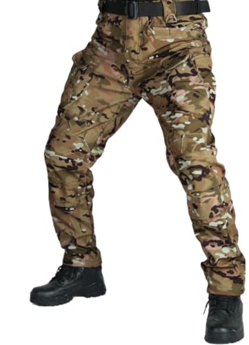WINKEEY Herren Wanderhose Softshellhose Wasserdicht Outdoorhose Trekkinghose Cargohose Frühlings- und Herbsthosen mit Mehreren Taschen Für Männer,Camouflage1 2XL