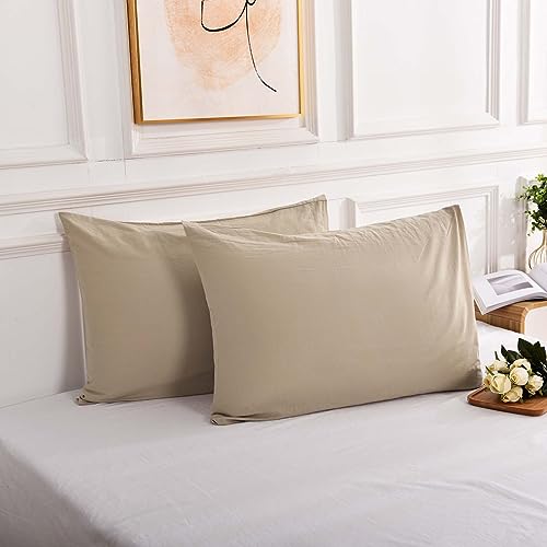 NEXHOME PRO 100% Organic Cotton Standard Pillowcase Set of 2, Envelope Closure Linen Feel Textured...