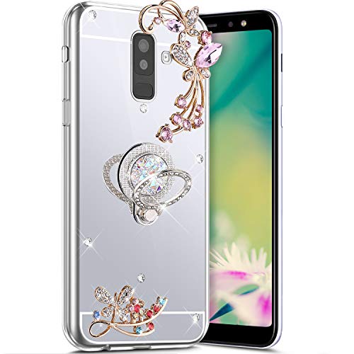 Robinsoni Case Compatible with Samsung Galaxy A6 Plus 2018 Phone Case Silicone Cover Galaxy A6 Plus 2018 Flexible Case 360 Degree Rotation Ring Case Kickstand Cover Sparkle Bling Cover Gel Soft Case