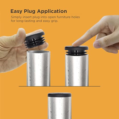 Image of Prescott Plastics 1 inch (25.4mm) Outer Diameter Ribbed Plastic Hole Plugs, Round Black Metal Tubing End Caps, Strong Furniture Leg Inserts, Impact & Weather Resistant, Made in the USA - 10 Pack