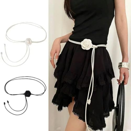 Camellia Flower Leather Rope Waist Chain For Women Girdles Thin Belt Knot Waistband Clothes Dress Decorative2