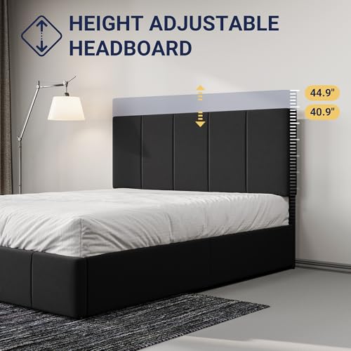 Allewie Full Size Dutch Velvet Upholstered Platform Bed Frame, Black - Image 5
