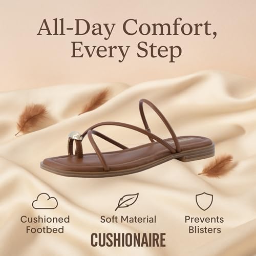 CUSHIONAIRE Venue Women’s Strappy Toe-Loop Slide Sandals with Gold-Tone Accent & Memory Foam Comfort2