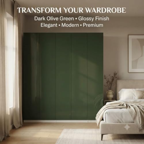 Image of WISDOM Olive Green Glossy Self Adhesive Wallpaper Peel and Stick Vinyl Contact Paper Waterproof, Oil Resistant & Easy to Clean Decorative Sheet for Kitchen, Wardrobe & Home Decor (20x48 in)