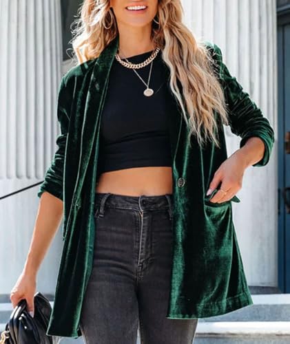 Velvet Blazers Jackets for Women Trendy Lapel Collar Blazer Velvet Suit Casual Business Long Sleeve Cardigan Outerwear2