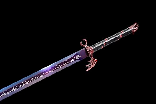 Miniatura 5 de Espada china, cuchillo Shura jian (cuchillas moradas de acero de alto carbono forjadas, accesorios de aleación) Kung fu