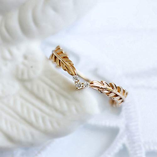 Image of Gold Leaf Ring with Rhinestones Wedding Bridal Accessories Fashion Personalized Folding Tail Ring for Women (7)