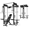 WM3-V4 Folding Squat Rack, Wall Mounted Power Rack with Dual Independent Pulley System, Functional Trainer with 5 Adjustable Function Modes for Space Saving