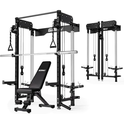 Image of WM3-V4 Folding Squat Rack, Wall Mounted Power Rack with Dual Independent Pulley System, Functional Trainer with 5 Adjustable Function Modes for Space Saving