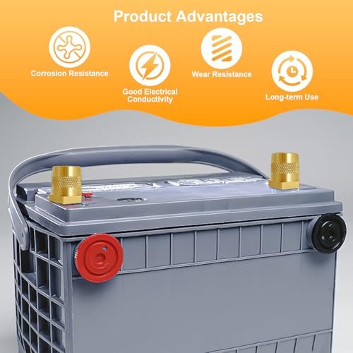 Xpieoyrm 1 Paar Batteriepoladapter M8, Messing Batteriepol Paar mit Edelstahlschrauben und Unterlegscheiben, Auto Batterie Anschlussklemmen, Positiv Negativ mit Außengewinde Batteriepole