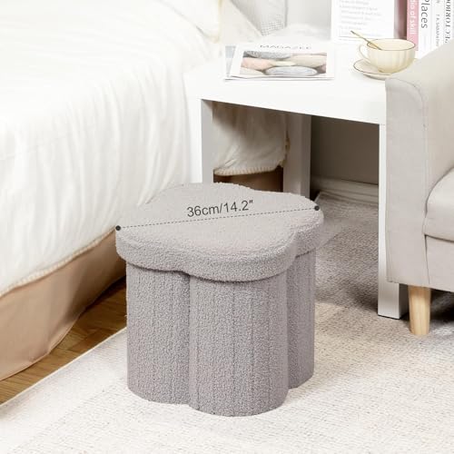 Image of B FSOBEIIALEO Storage Ottoman Cube, Flowers Shaped Ottomans with Storage Foot Stool Footrest for Lving Room, Boucle Ottoman Seat for Dorm Room,Faux Teddy Fur, Grey 12.6 inchx12.6 inchx12.6 inch
