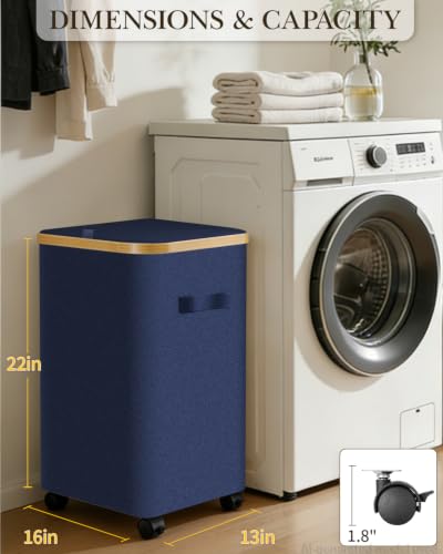 Image of Laundry Hamper with Wheels, 75L Large Clothes Hamper with Removable Inner Bag, Collapsible Dirty Clothes Basket for Dorm, Rolling Dirty Clothes Basket for, Bedroom, Bathroom, Laundry Room