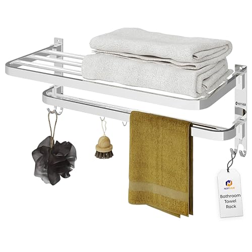 NiXY HUB Toallero plegable de acero inoxidable de grado premium de 1,5 kg | Toallero para baño | Soporte para toallas | Soporte plegable para colgar toallas | Accesorios de baño (acabado cromado) 24