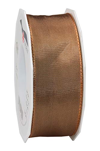 Präsent - Lyon Wired Taffeta Ribbon Macchiato 40 mm Width, 25 m Length, Dark Purple, 40 mm - 25 m
