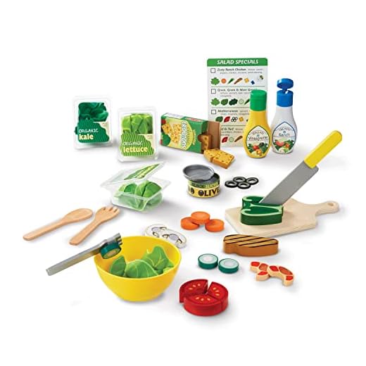 Melissa & Doug Slice and Toss Salad Play Set – 52 Wooden and Felt Pieces , Green - Pretend Food, Kitchen Accessories For Kids Ages 3+