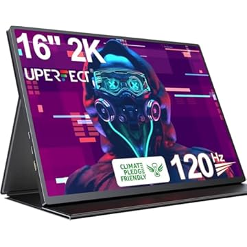 UPERFECT Monitor portátil para jogos 2K 120Hz, 16 polegadas, 2560 x 1600 QHD, monitor portátil de 500 Nits HDR FreeSync com VESA e funda inteligente, mate, IPS, cuidado dos olhos,