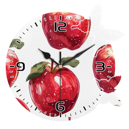 TKBXAEG Butterfly Wall Clock，Red Apples Fruits Analog Battery Operated 10 Inch，Round Clock Silent，Clock for Home decoration