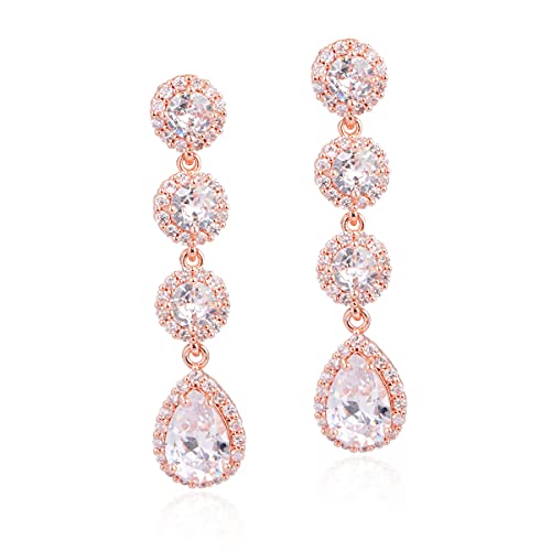 Women's Cubic Zirconia Bridal Earrings - Elegant Long Wedding Party Prom Earring for Bride Bridesmaids Crystal CZ Rhinestone Chandelier Statement Dangle Drop Earrings for girls