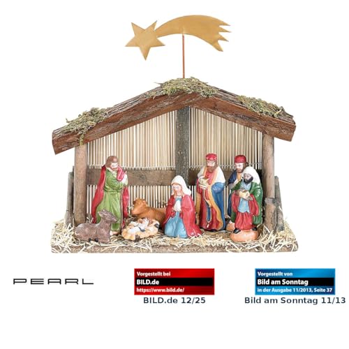 PEARL Weihnachtskrippe: Weihnachts-Krippe (10-teilig) mit handbemalten Porzellan-Figuren (Krippe kaufen Weihnachten, mit Porzellanfiguren, Winter)