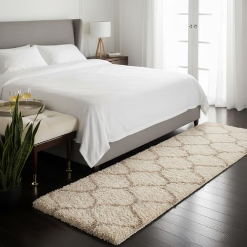 Image of Carpet for Hallway, Kitchen, and Modern InteriorsCarpetCozy Shag Runner for Living Room, Bedroom & Office Decor ETC Size 2x8 feet, Patten-Solid Ivory M