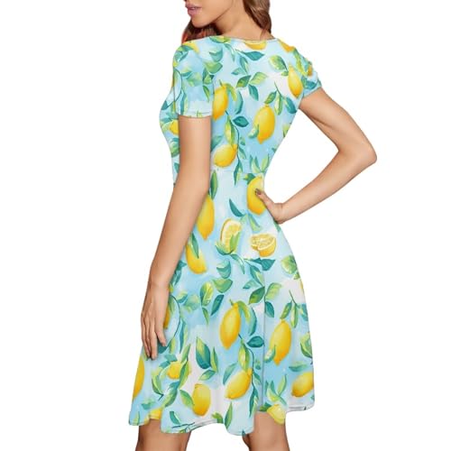 Image of AFPANQZ Womens Casual Summer Lightweight Vintage Dress Short Sleeve Midi Dress Knee-Long Luxury Formal Dress