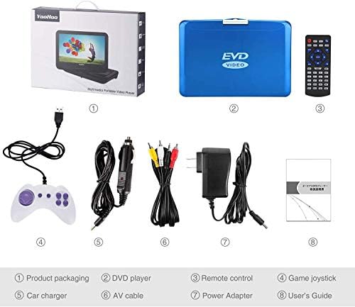 YOOHOO Portable DVD Player 16.9 inch with 14 inch Swivel Large Screen Travel DVD Players screenplug in to electricfor Kids Rechargeable Car Adapter Support USB SD Card, Blue