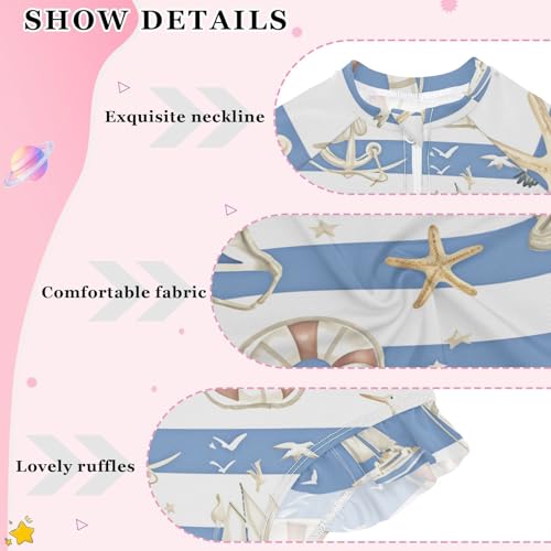 Girls One Piece Swimsuits Long Sleeve Swimsuit Zipper Bathing Suits Nautical Stripe Coastal3