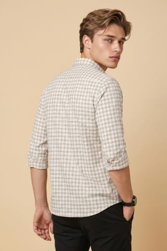 Image of Peter England Men's Slim Fit Full Sleeve Checkered Casual Shirt | 100% Cotton | Premium Twill Weave