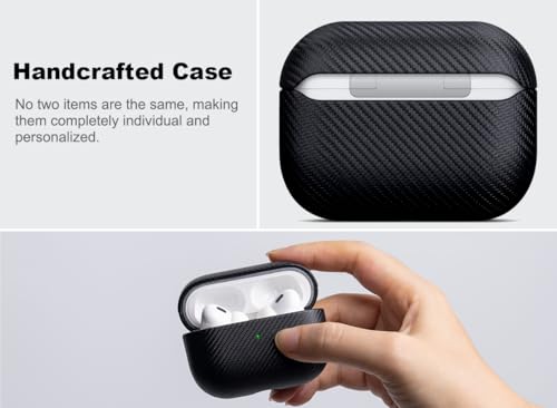 Image of Haobobro for AirPods Pro 3 Case Cover - Selected Vegan Leather, Carbon Fibre Texture, Handmade Drop Protective Hard Cover, Qi and MagSafe Charging Compatible - AirPods Pro 3rd Generation Case - Black