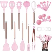 Kitchen Utensil Set with Holder, 22 Pcs Silicone Cooking Utensils Set for Nonstick Cookware, Heat Resistance Spatula Set, Stainless Steel Handle Kitchen Gadgets Utensils SetPink